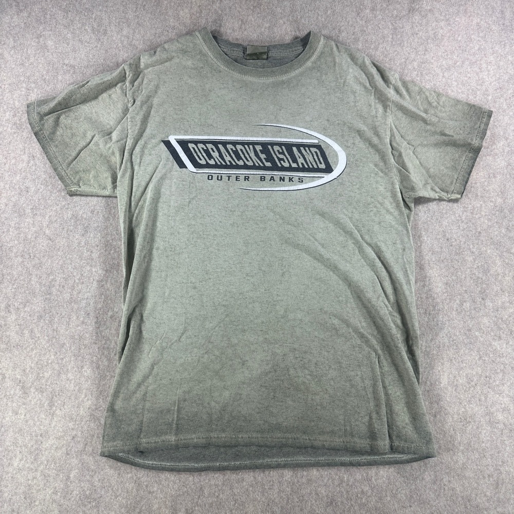 Ocracoke Island Outer Banks OBX Mens Pigment Dyed Souvenir Tee Green Size Medium